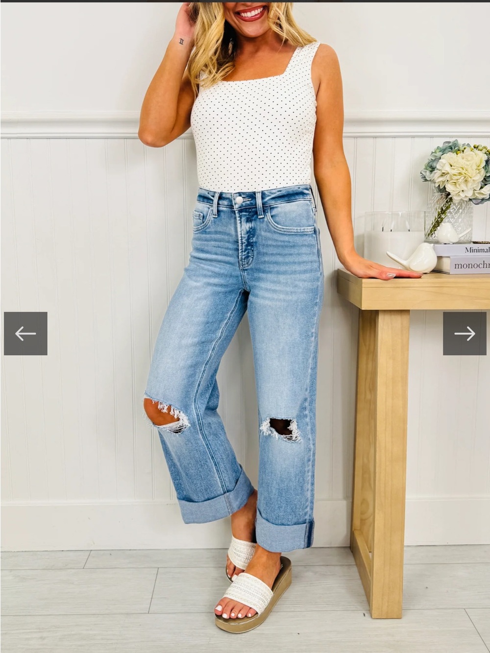 High-Rise Light Blue Distressed Straight Jeans